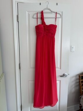 Coral One-Shoulder Floral Detail Maxi Dress